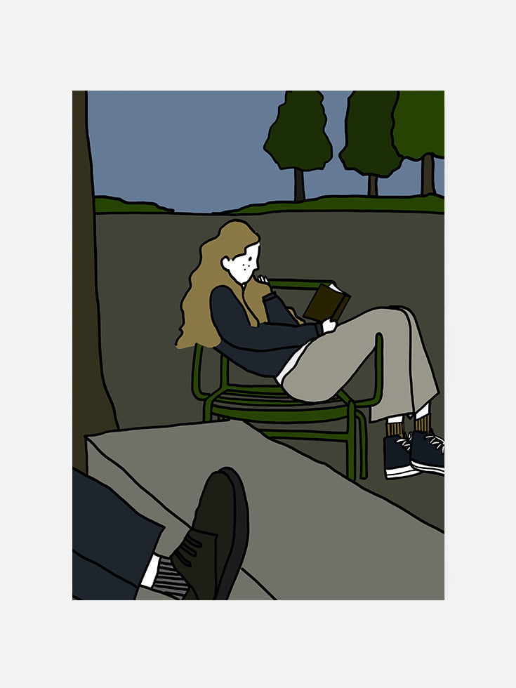 On the bench reading a book Poster (A2)